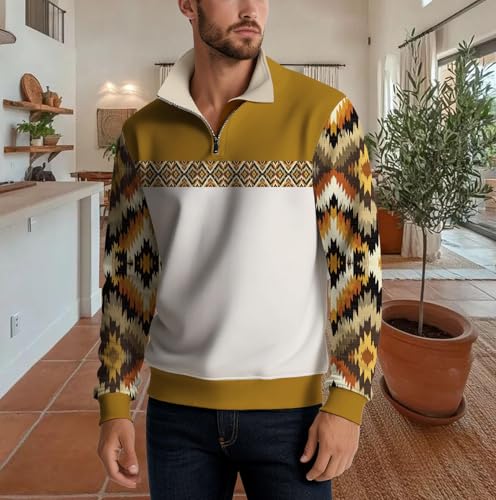 Mens Cotton-Blend Long-Sleeve Ethnic Hoodie Stand-Up Collar with Zipper Half-Front Opening Casual Outdoor Hoodie2