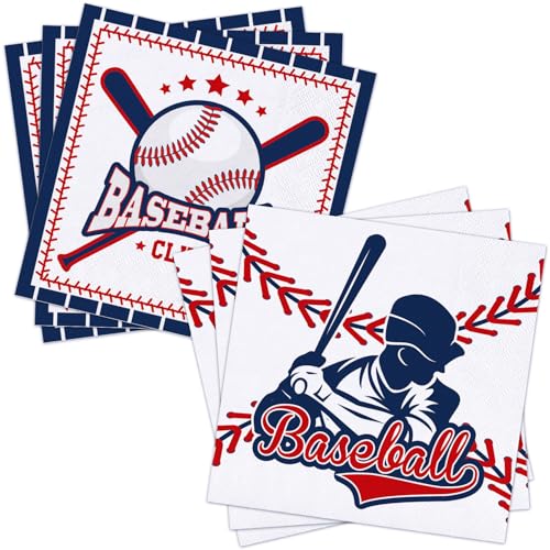 NatNarr 100 Pcs Baseball Napkins 2-Ply Baseball Cocktail Napkins with 2 Different Pattern Baseballs Birthday Party Decorations for Sports Party Baseballs Themed
