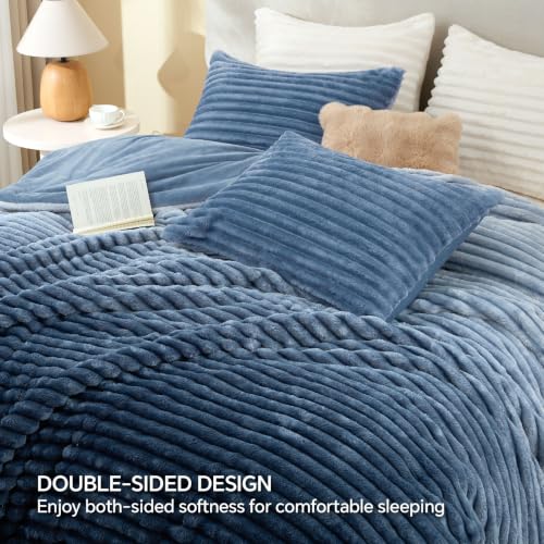 Image of BEDELITE Fleece Queen Comforter Set, Fluffy Bed Set, Blue Ombre