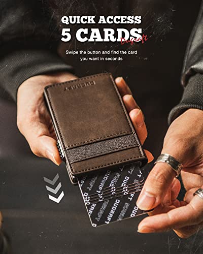 DUGRAFT Slim Card Holder for 10 Cards with Aluminum POP UP Credit Card Ejector RFID Blocking, ID Window and 4 Card Slots, Minimalist Front Pocket Wallet for Men, Coffee Brown2