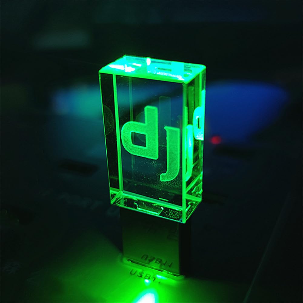 Acrylic USB Flash Drive,LED Light DJ USB 2.0 Flash Drives,Portable Memory Stick Key Elegant Gift USB Drive Pendrive Box Packing (64GB Green Light)