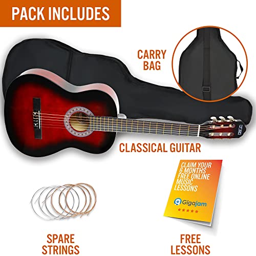 Image of 3rd Avenue 3 /4 Size Kids Classical Guitar Spanish Nylon String Beginner Pack Bundle - Bag, Strings - Red