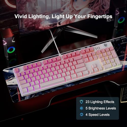 Image of MageGee MK-Storm Mechanical Gaming Keyboard, 104 Keys Wired Light Up Keyboard with Linear Red Switch, RGB Backlit, Side-Printed Keycaps, N-Key Rollover for Laptop, Desktop, PC (Gradient Pink)