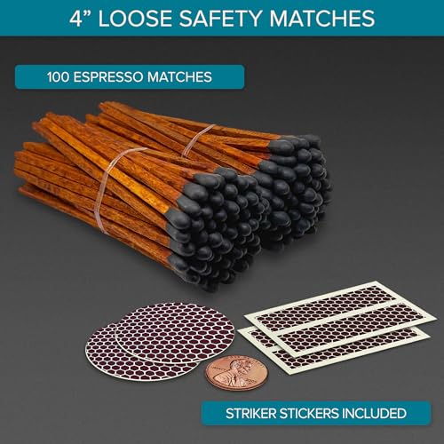 434 brown stick black tip espresso matches 100 count  striking stickers  decorative unique amp fun for your home gifts accessories amp events  premium long wood safety matches by thankful greetings
