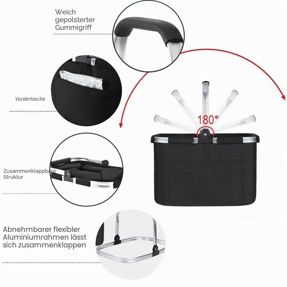 Diurwur® Tragekorb Faltbar 30L Einkaufskorb mit Deckel Groß Picknickkorb mit Gepolsterten Griffen Klappkorb Einkaufstasche mit Alurahmen Stabiler Korb - ideal für Reisen/Picknick/Einkaufen/Geschenk