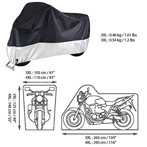 Acelane Motorcycle Cover, All Season Waterproof Outdoor Dustproof Durable Vehicle Cover with Lock Holes Fits up to 116 inches for Harley Davidson, Honda, Suzuki,Yamaha and More