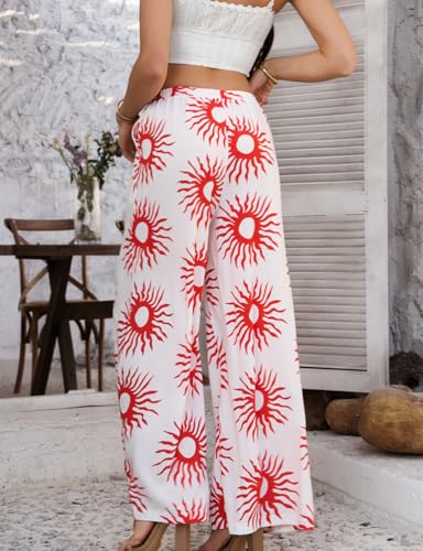 Baggy Boho Floral Pants for Women Trendy Elastic Waist Vacation Travel Flowy Beach Wide Leg Pants4