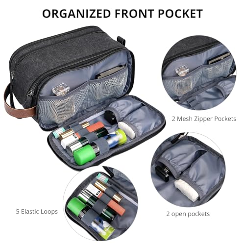 WITZMAN Canvas Toiletry Bag for Men Large Capacity Hanging Dopp kit for Men Leather Toiletries Water-resistant Bathroom Bag(A8002 Army Green)4