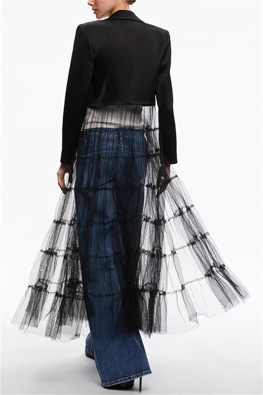 VIVICOLOR Women Satin Crop Blazers Dress Mesh Sheer Jacket Cardigan with Swing Wedding Party Prom Jacket Dresses4