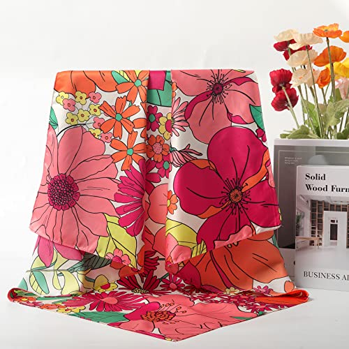 AWAYTR 35” Silk Scarf for Women Large Head Scarf Square Hair Scarf Satin Hair Bandana Printed Silk Sleeping Head Wrap3