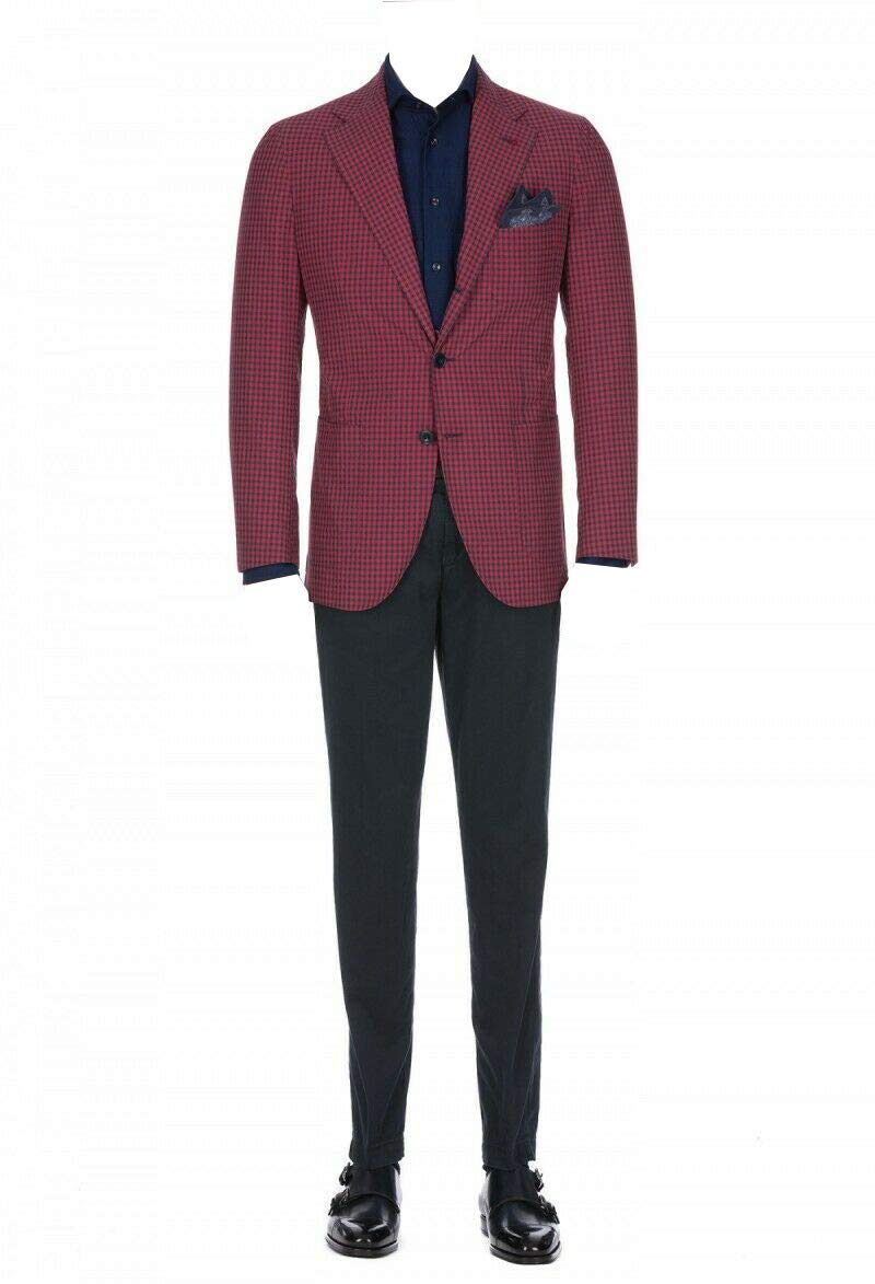 Hombre Traje de 2 Piezas para Hombre Chaqueta a Cuadros Slim Fit con Dos Botones Vestido Formal Pantalones de Chaqueta