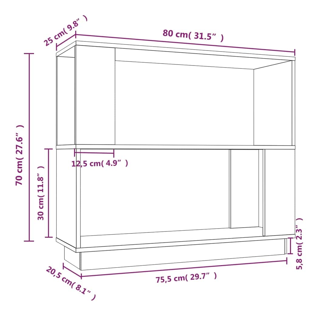 Libreria Divisorio Legno Massello Pino Grigio 80x25x70 cm | Scaffale bifacciale aperto per soggiorno e corridoio, organizza libri e oggetti con finitura in legno massello grigio.