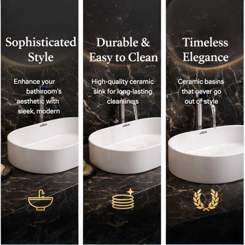 Image of ARQUIN ARQUIN Wash Basin for Bathroom Table Top Washbasin, Countertop Basin | Ceramic Washbasin Bathroom,Hotel | Living Room | Office Vanity Wash Basin (19.69x12.8x5.51 Inch)