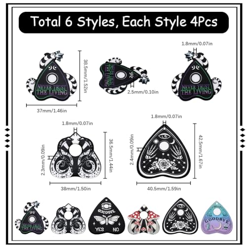 SUNNYCLUE 1 Box 24Pcs Gothic Style Ouijas Charm Planchette Charms Divination Board Metaphysical Message Board Acrylic Heart Shaped Teardrop Moth Snake Mushroom Charm for jewellery Making - Image 2