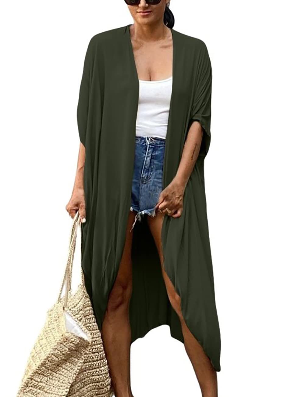 Bsubseach Elegante Tie Dye Open Front Long Kimono Traje de baño para Mujer