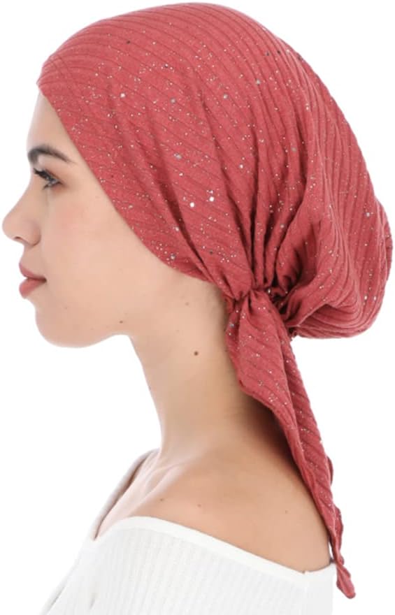 Madison Headwear Pretied Head Scarves for Women Featuring A Unique Sparkly Foil Finish and Stretchy Ribbed Fabric - Image 3