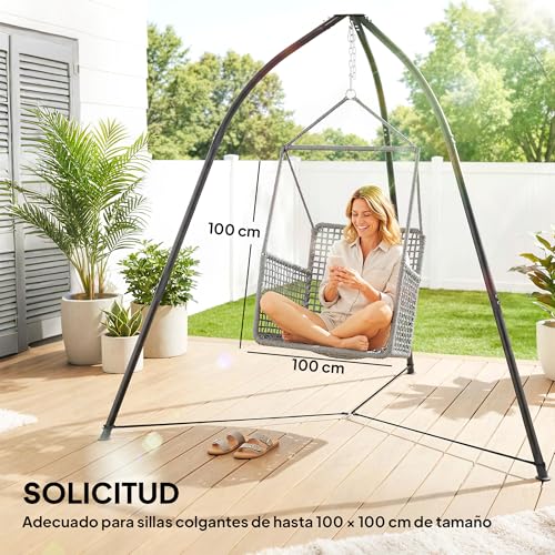 Outsunny Soporte para Silla Colgante Triangular Altura 210 cm, con Cadena Ajustable, Base Estable, Resistente a la Intemperie, Estructura de Silla Colgante para Patio, Jardín, Carga 150 kg, Negro - imagen 5