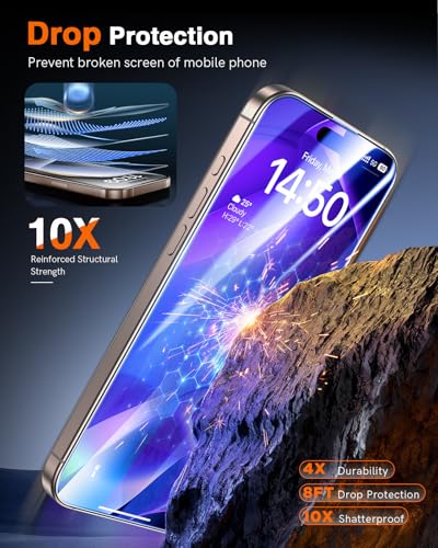 Image of LK 3 Pack for iPhone 15 Pro Max Screen Protector Tempered Glass [One-Pull Install] [Auto-Dusting 0 Bubble] Military Grade Shatterproof, Full Coverage Top 9H Screen Protector for 15 Pro Max, HD Ultra