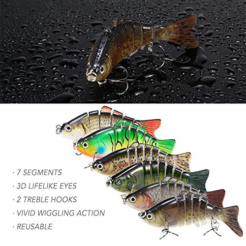 Isca anzol, Andoer Isca de pesca multi-articulada Lifelike 7 segmentos Isca de pesca Crankbait Swimb