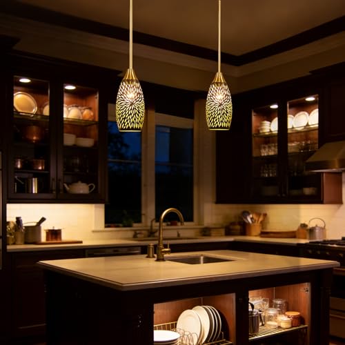Pendant Lights,Wide 4.8'' Height 7.8'',Bronze Gold Chrysanthemum Pattern - image 8