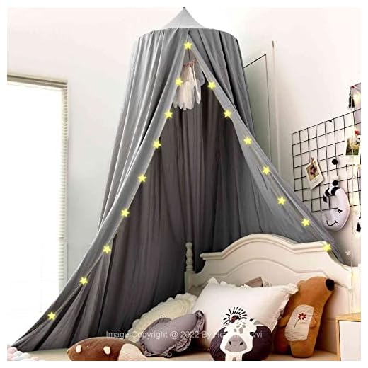 Hommi Lovvi Bed Canopy for Girls, Princess Canopy for Girls Bed, Nursery Crib Canopy for Kids Room Decor, Extra Large Hanging Girls Canopy Full Size Play Tent Reading Corner with String Light - Grey