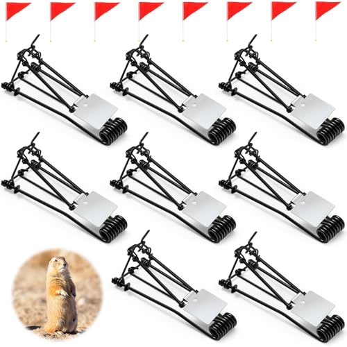 Qualirey Trampas para topos con banderas de palo rojo, galvanizadas, fáciles de instalar, reutilizables, resistentes a la intemperie, para exteriores, para césped, patio, jardín, granja (negro, 16