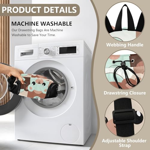 Cartoon Bear Head Teal Drawstring Gym Backpack for Men Women Pull String Sports Swim Bag with Mesh Pocket & Adjustable Strap Soccer Bag for Travel Outdoor Swimming4