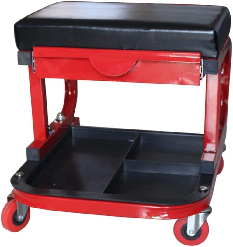 Mobile Rolling Utility Seat Or Chair, Mechanics Stool with Wheels, Heavy Duty Roller Creeper Seat, with Tool Storage Trays Mechanic Stool (Color : Yellow, Size : 38x13x50cm) (Red 38x13x50cm)