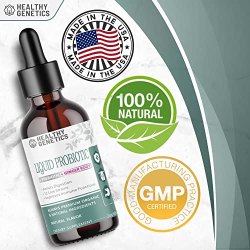 Liquid Probiotics For Women Men & Kids | Prebiotic +Ginger + Probiotics For Digestive Health | Acidophilus Probiotic | Dairy Free | Vegan | Non-Gmo | Gluten Free | 30 Servings #TOP3