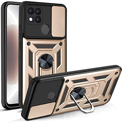 JayModCase For OPPO A15 Case with Slide Camera Protective Cover & Rotatable Kickstand, Military Grade Shockproof Anti-Scratch Cover for OPPO A15 - Gold
