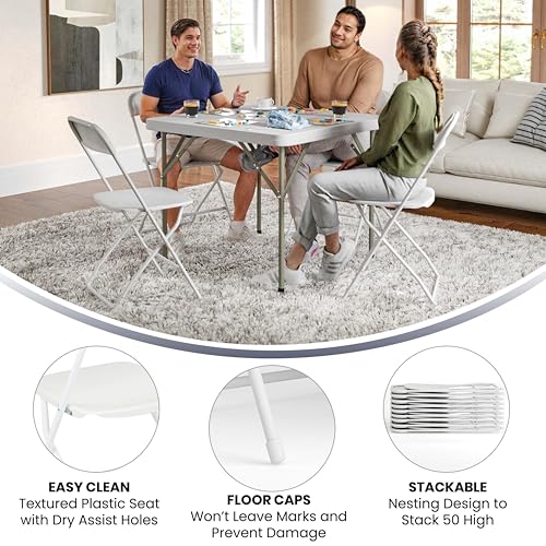 Flash Furniture Hercules Set of 10 Indoor/Outdoor Heavy-Duty Plastic Folding Chairs, Foldable Commercial Stacking Chairs with 650-lb. Static Weight Capacity, White - Image 6