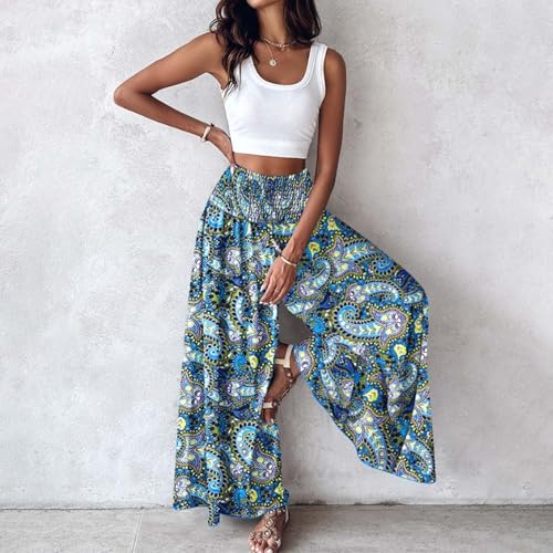 Women's Vintage Floral High Waist Wide Leg Pants Casual Loose Fit Trousers Womens Dress Leggings Pants2