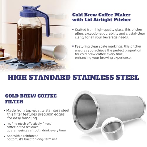 Cafeteira Cold Brew com tampa de bico de despejo, jarra de cerveja fria de 1,8 g com filtro de aço i
