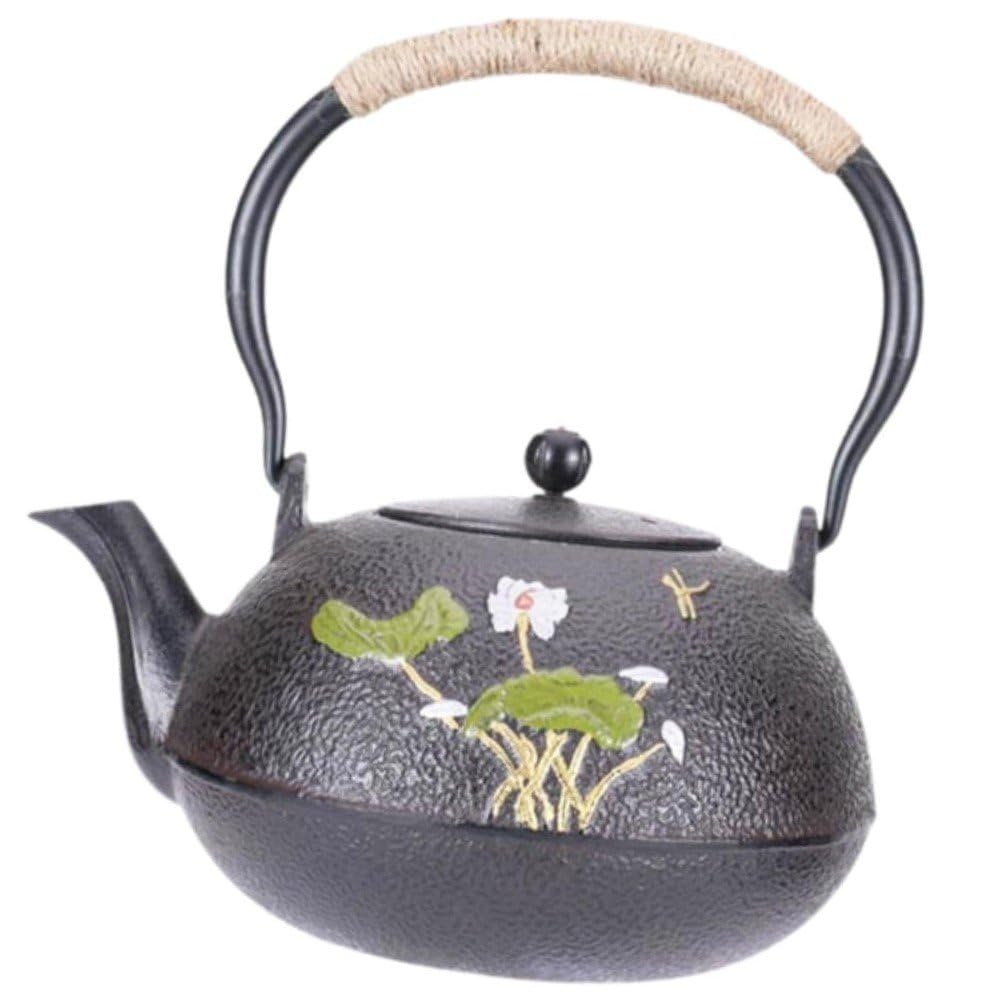 Théière en fonte noire bouilloire fond plat pour cuisinière et poêle