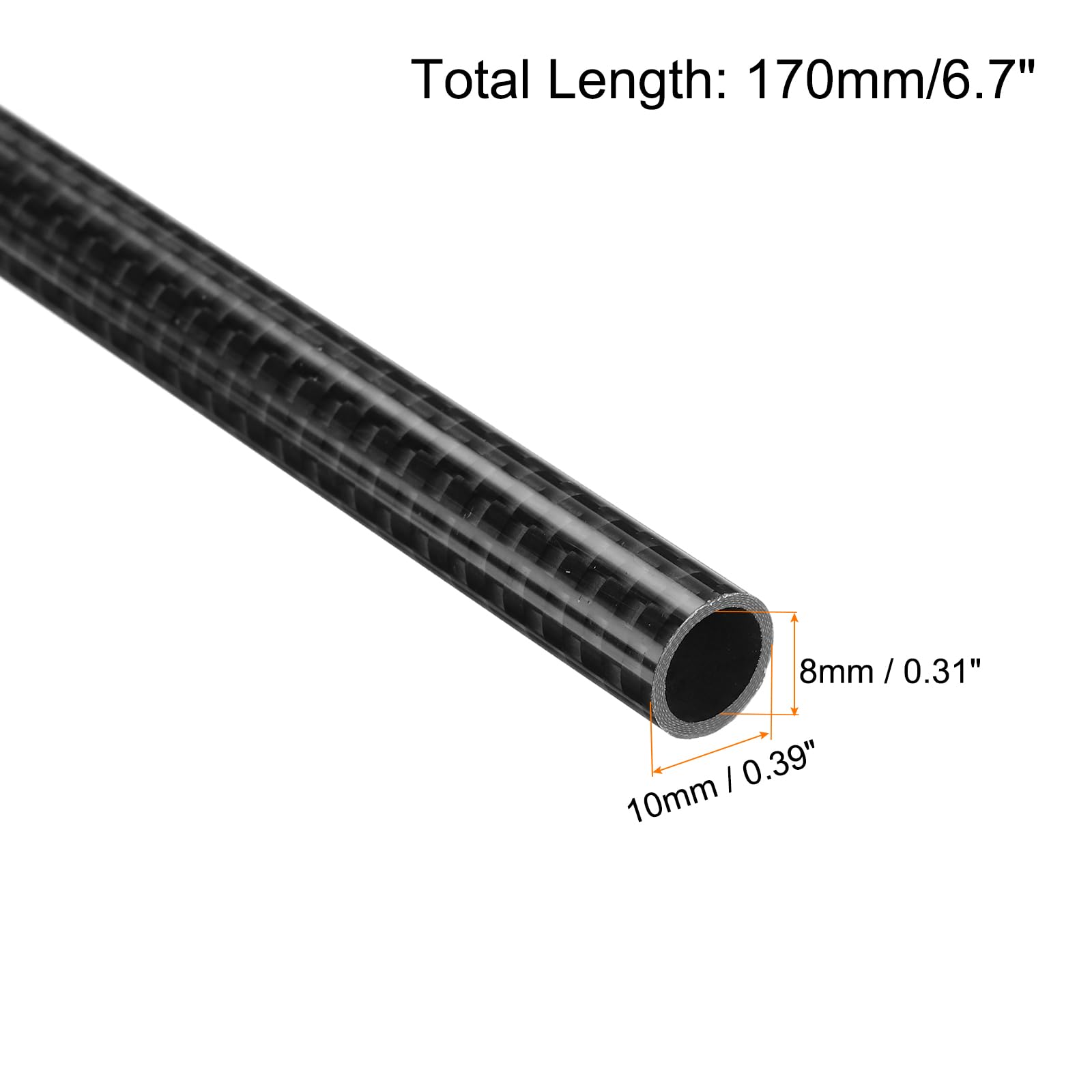 QUARKZMAN 2Pcs Tubes En Fibre De Carbone 8 X 10 X 170Mm Surface Brillante 3K Enroulé En Fibre De Carbone naturelle Pour Avion Rc, Multicoptère, Quadcoptère