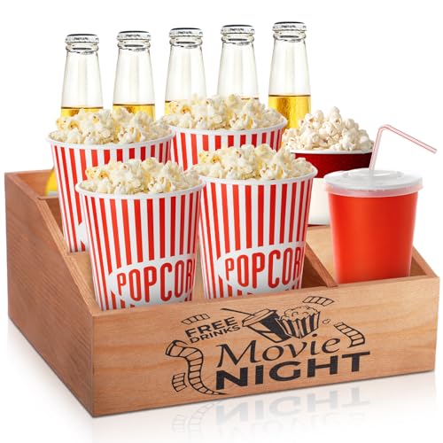 Colingmill Movie Night Supplies Snack Tray for Theater Popcorn Bucket Football Party Organizer Game Day Wood Snack Storage Bin Holder Home Bar Accessories Kitchen Chips Candy