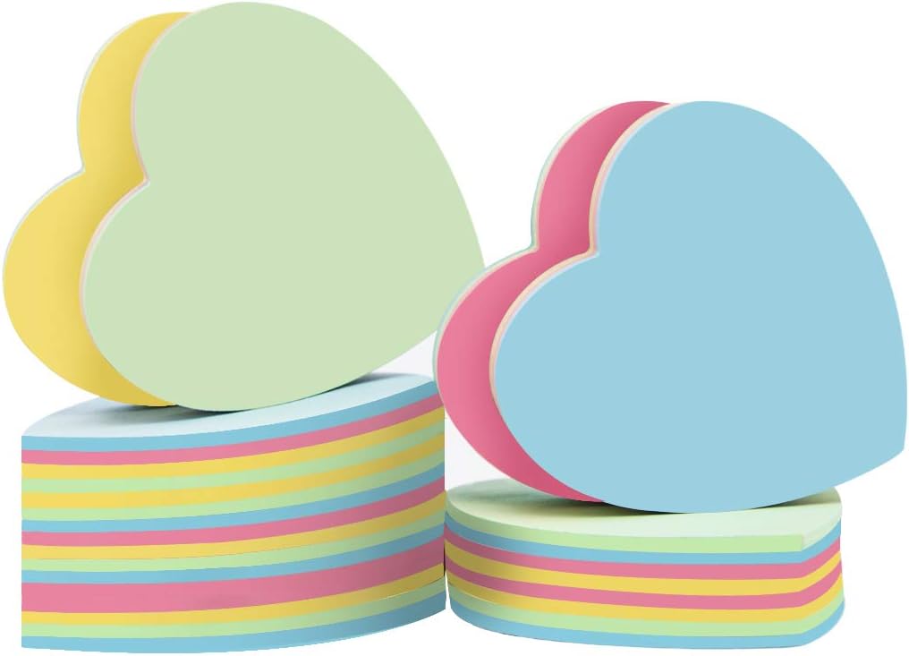 Sticky Notes - 1000 Sheets Heart Mixed 4 Color Bulk Sale Sticky Memo Post Memo Note Tape Self Stick Notes for Office/School/Home