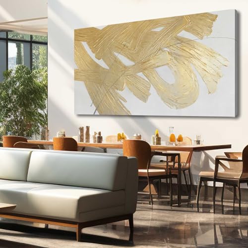 Image of XIANSHOU Wall Decorations for Living Room Gold and White Abstract Canvas Art Oil Painting Large Minimalist Decor Wall Art for Office Bedroom Home 29 inchx 58 inch