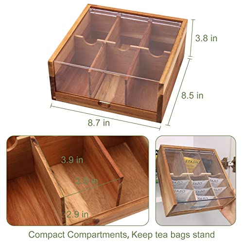 HTB Acacia Wood Tea Bag Organizer Storage Box