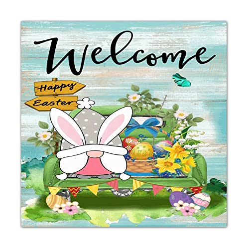 Plaque de bienvenue en bois Pâques décoration murale vintage printemps 40 cm