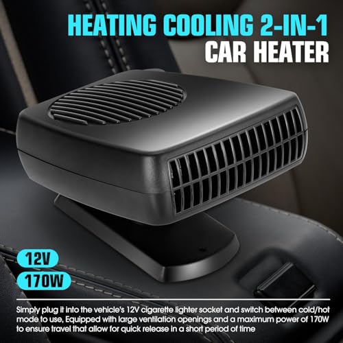 DNA Motoring 12V 170W Portable Car Heater, 2 in 1 Heating & Cooling, Electric Car Heaters Defroster with Plugs in Cigarette Lighter, fit The car of Fuse ≥ 15A, Fast Heating Defroster, 360° Rotation by DNA MOTORING - Image 2