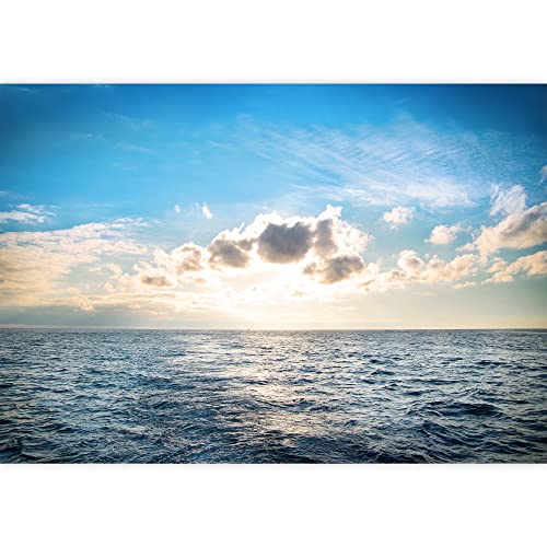 Wall26 With Blue Water, Sky And Clouds. Sunset Above Seascape - Removable Wall Mural | Self-Adhesive Large Wallpaper - 66X96 Inches #TOP1