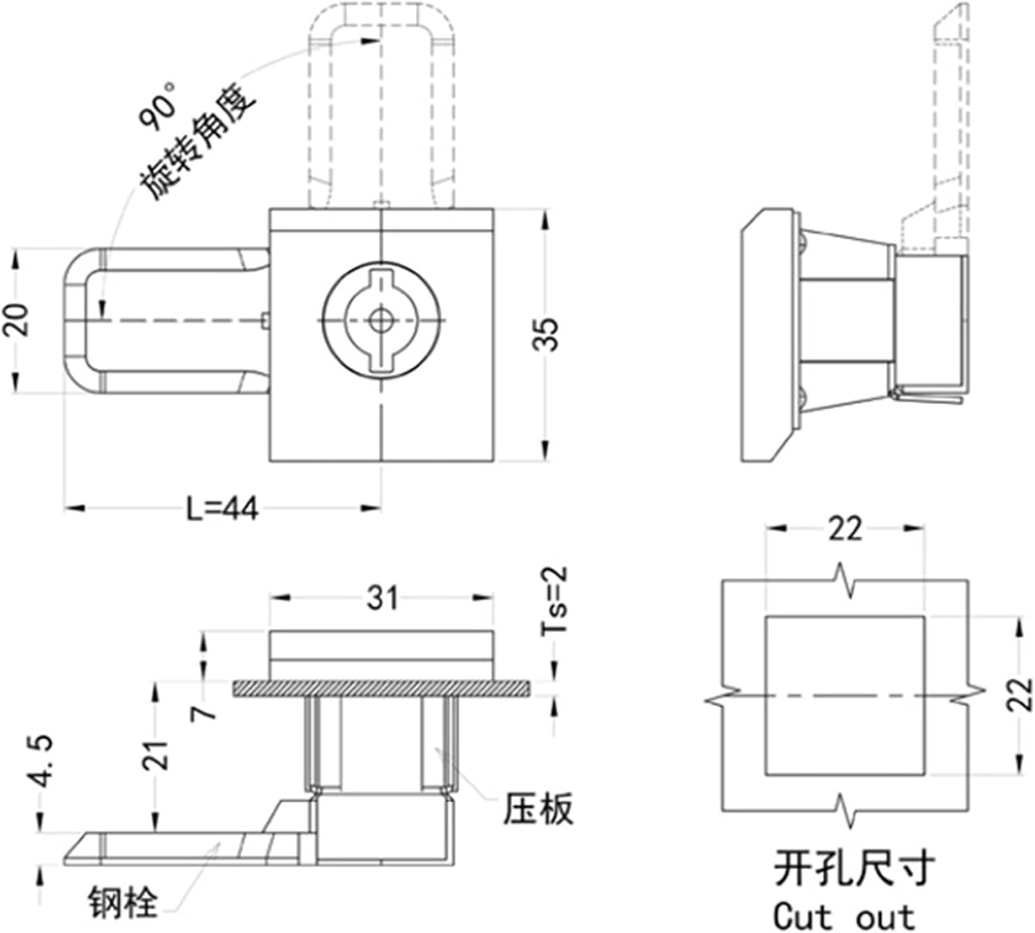 Zinc Alloy Or Stainless Steel Cam Lock MS813 Equipment Cabinet Lock with Handle Industrial Distribution Box Mailbox Lock 1Pcs(Key)