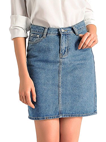 Amoretu Mujeres Verano Casual Midi Faldas De Mezclilla Una Linea De Cintura Alta Falda De Jean Azul Claro Cover