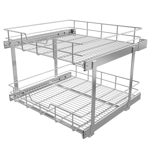 Image of 2 Tier Pull Out Cabinet Organizer 24 inch W X 22 inch D, Chromed, Full Slide Out