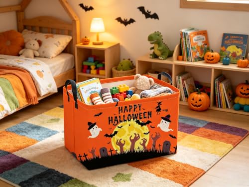 Image of Sanjiaofeng Rectangular Halloween Ghost Storage Basket,Empty Halloween Basket.Trick or Treat Halloweens Baskets,Pumpkin Baskets with Handles.Books Bins,Gifts Box(Hat Spirit)