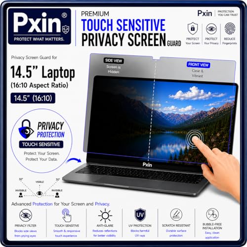Image of Pxin Aura | 14.5 Inch (16:10) | Touch Sensitive Privacy Screen | Anti Blue | Anti Glare | UltraThin for Hyper Touch | Anti UV | Privacy Filter compatible with HP /Dell /Lenovo /Asus /Acer