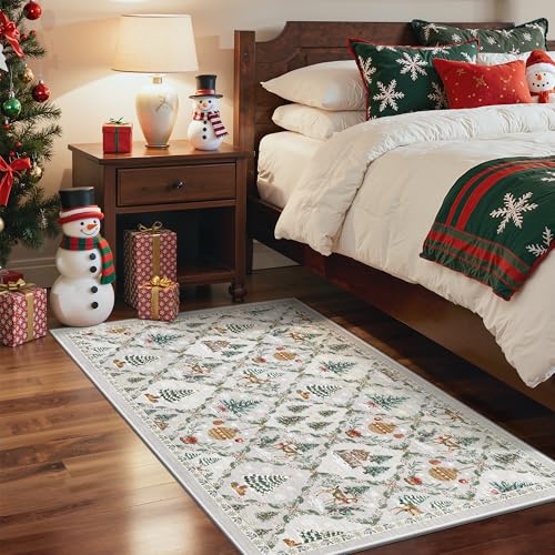 Madane Christmas Area Rug 2x3, Small Washable Grey Entryway Carpet Xmas Holiday Decor Accent Kitchen Non Slip Soft Low Pile Floor Doormat Indoor Throw Rug Entry Bedroom Entrance