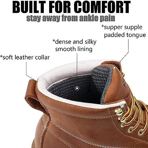 SUREWAY 6 in Mens Soft Toe Work Boots for Men-Full Grain Leather,Goodyear,Non-Slip EH Safety Industial Construction Wedge Moc Toe Work Boots/Shoes,Soft Toe Tobacco,Size 6.53