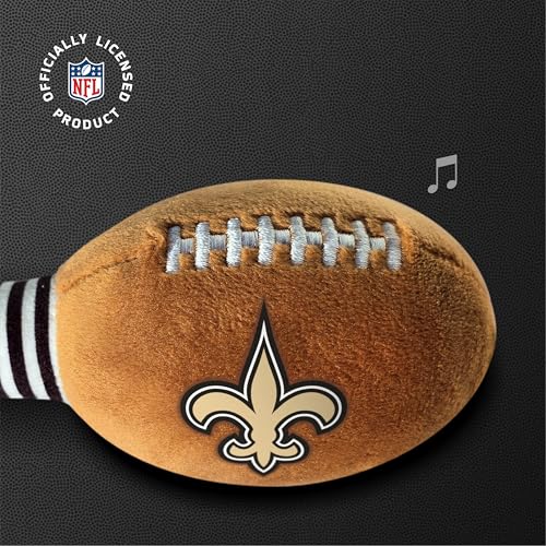 Image of New Orleans Saints Plush Football Rattle by Smilo - Officially Licensed NFL Baby Rattle Toy - Soft Baby Rattle with Bell - for Babies and Toddlers from 3 Months